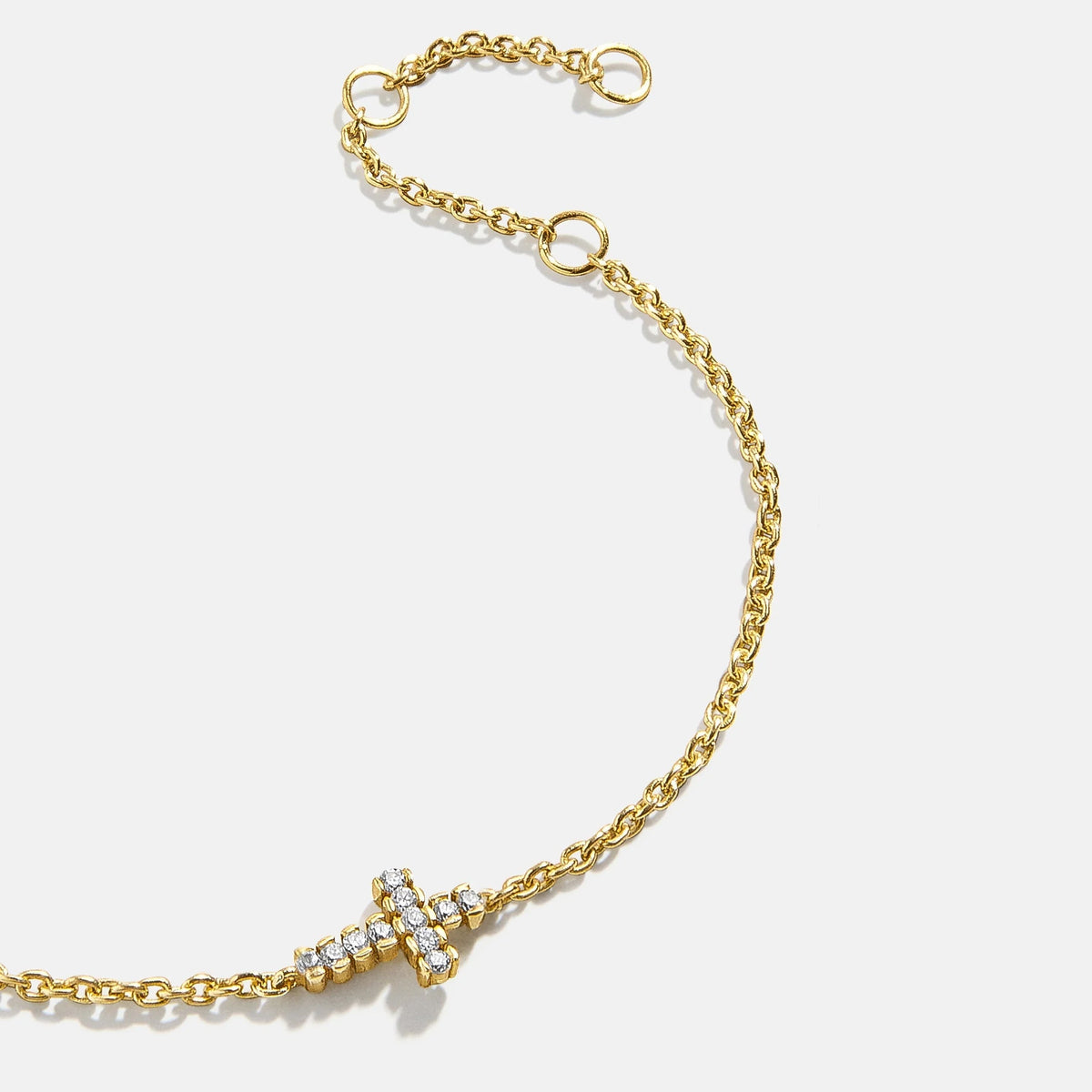Lavisa - 18K Gold Cross Charm Bracelet With Cubic Zirconia - On-Model & Scale View