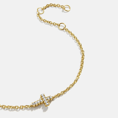 Lavisa - 18K Gold Cross Charm Bracelet With Cubic Zirconia - On-Model & Scale View