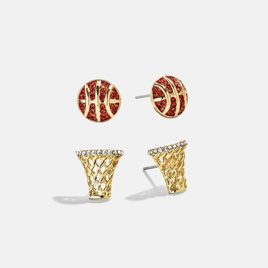 Lavisa Basketball Hoop Stud Earrings Set featuring glittering glass stones