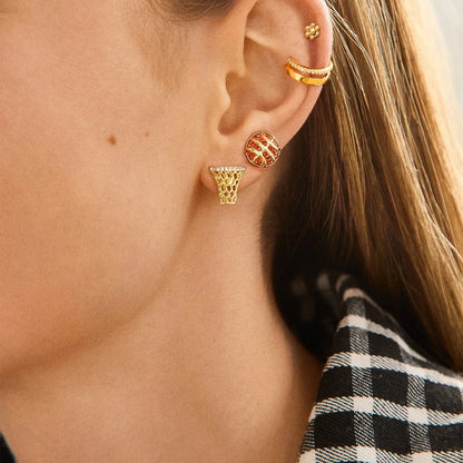 Lavisa - Basketball Hoop Stud Earrings Set - Detail & Styling View