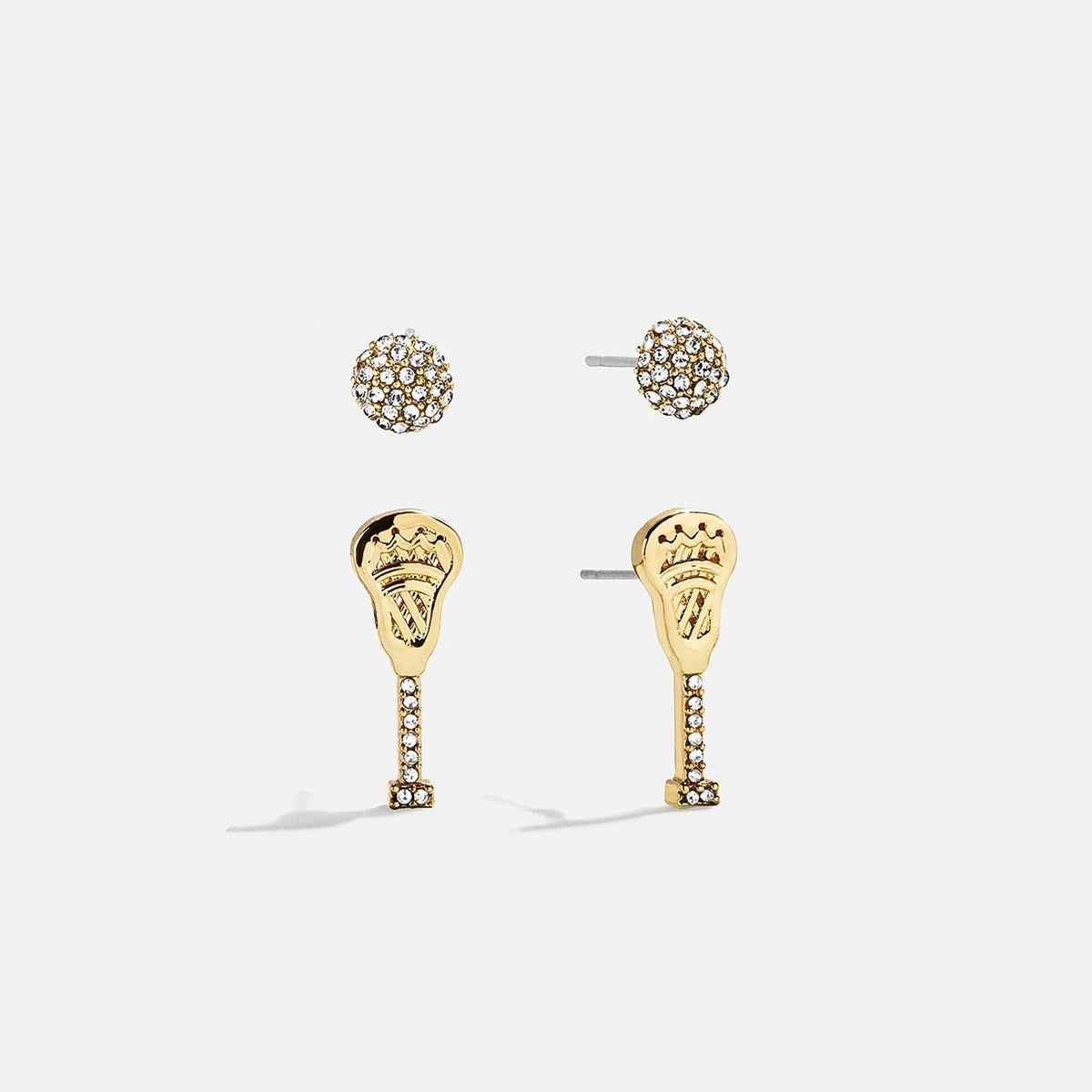 Lavisa lacrosse stick and ball novelty earring set with sparkling glass stones