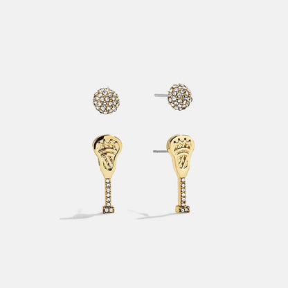 Lavisa lacrosse stick and ball novelty earring set with sparkling glass stones
