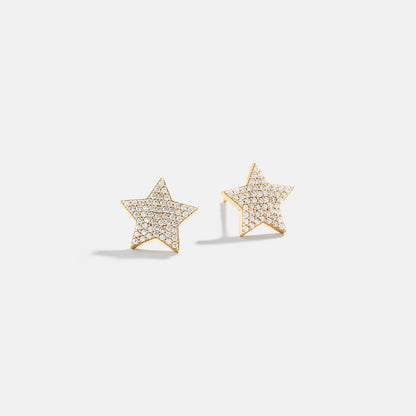Lavisa 14K Gold Celestial Delicate Pavé Star Stud Earring sparkling in the light