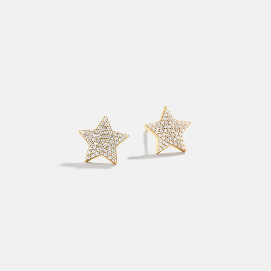 Lavisa 14K Gold Celestial Delicate Pavé Star Stud Earring sparkling in the light