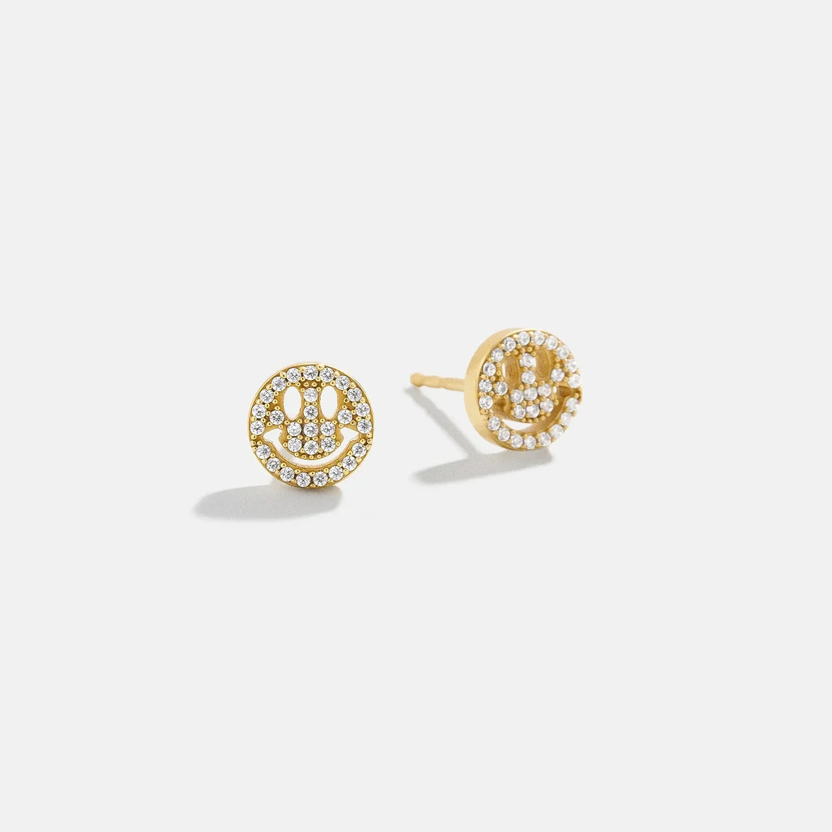 Lavisa Pavé Smiley Face Gold Earrings adorned with sparkling cubic zirconia