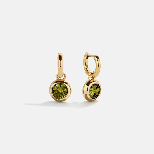 Lavisa 18K Gold Birthstone Drop Earrings featuring a vibrant green peridot stone
