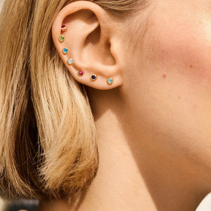 Lavisa - Gold Birthstone Stud Earrings - Detail & Styling View