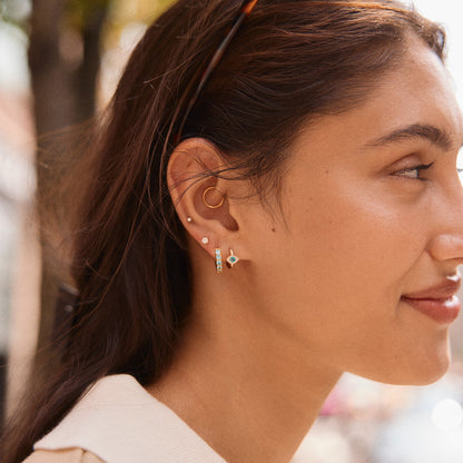 Lavisa - 18K Gold Birthstone Huggie Earrings - Detail & Styling View