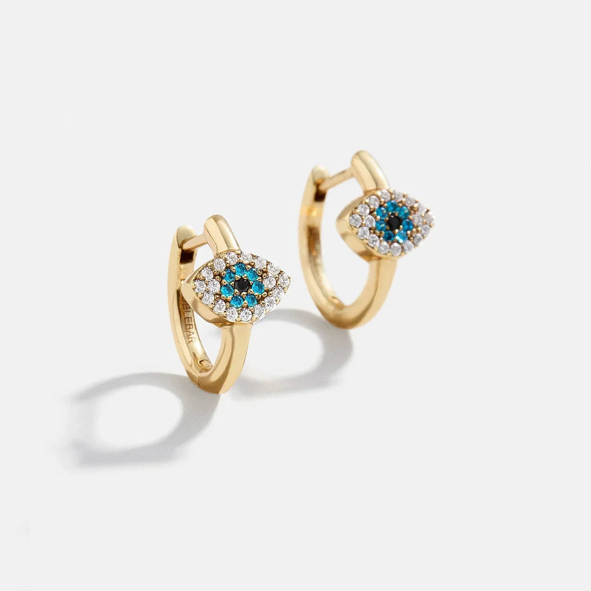 Lavisa 14K gold evil eye huggie earrings with pavé cubic zirconia stones