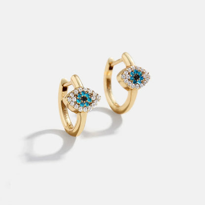 Lavisa 14K gold evil eye huggie earrings with pavé cubic zirconia stones