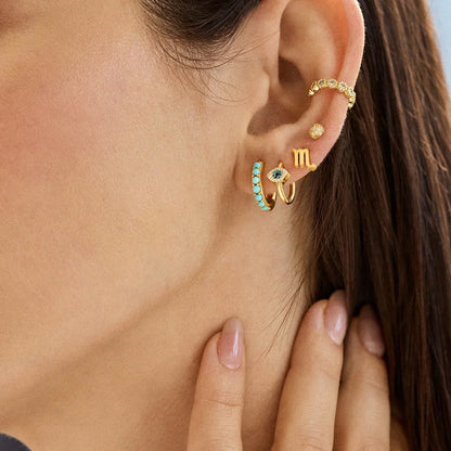 Lavisa - Pavé Cubic Zirconia Evil Eye Huggie Earrings - On-Model & Scale View