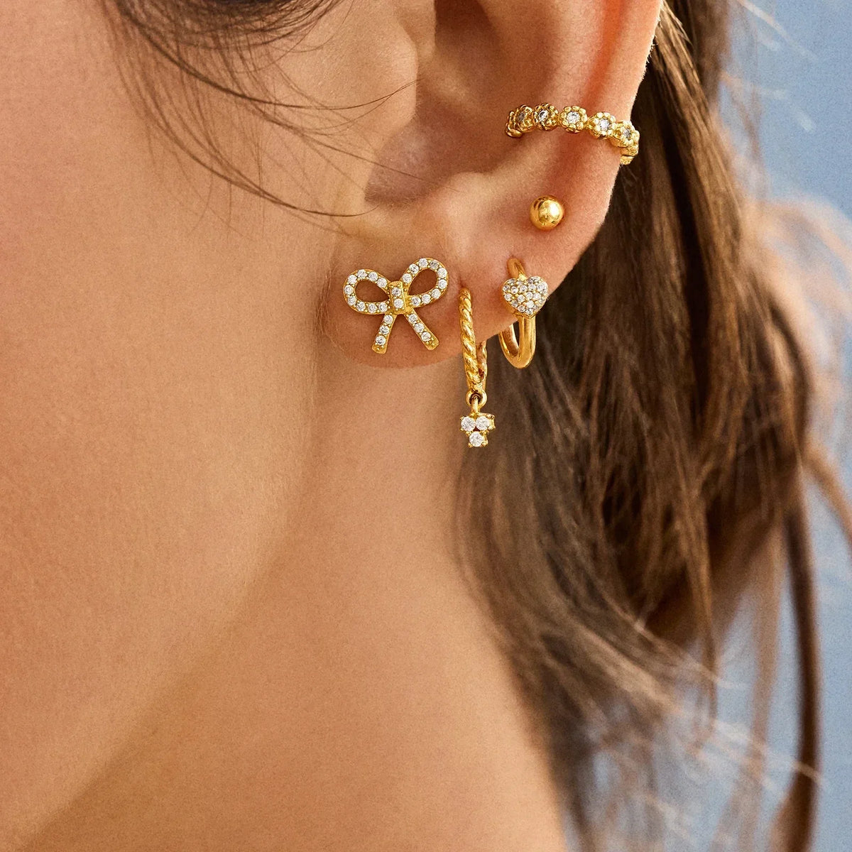 Lavisa - 18K Gold Heart Earrings - Detail & Styling View