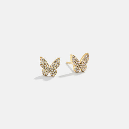 Lavisa 18K Gold Pavé Butterfly Stud Earrings sparkling with cubic zirconia