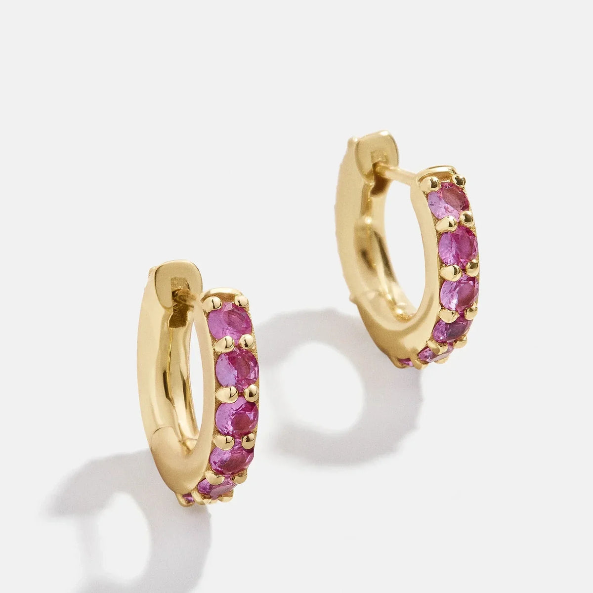 Lavisa 14K Gold Birthstone Huggie Earrings with sparkling stones