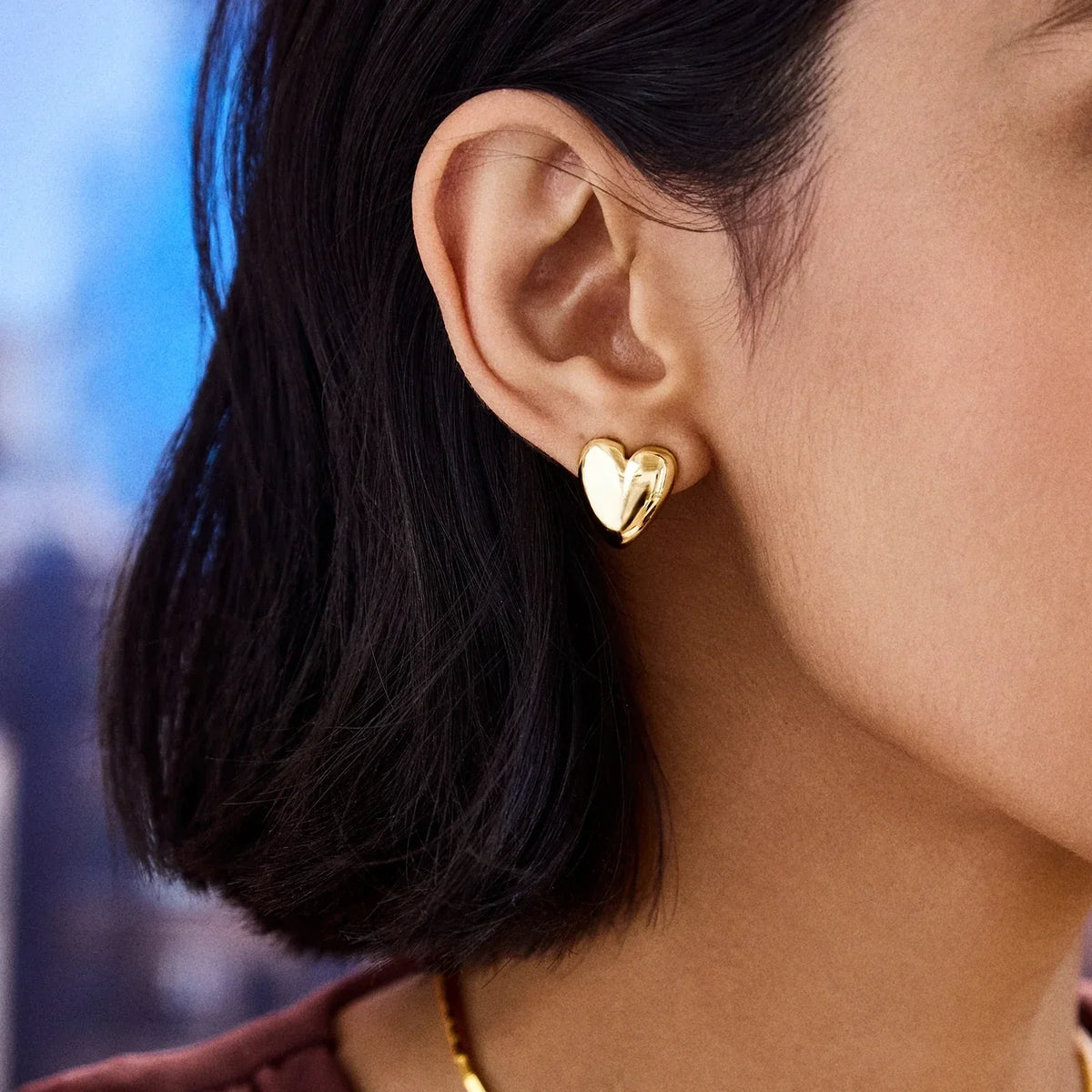 Lavisa - Gold Heart Huggie Hoop Earrings - Detail & Styling View