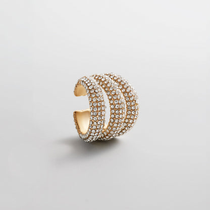 Lavisa gold statement ear cuff with crystal pave detailing for layered ear stacks
