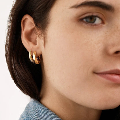 Lavisa - Beverly Waterproof Gold Huggie Earring Set - Detail & Styling View