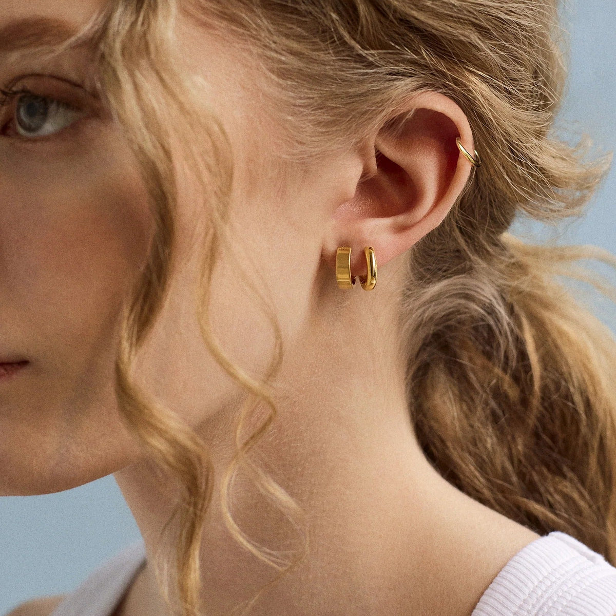 Lavisa - Waterproof Tarnish Resistant Huggie Earring Set - Detail & Styling View