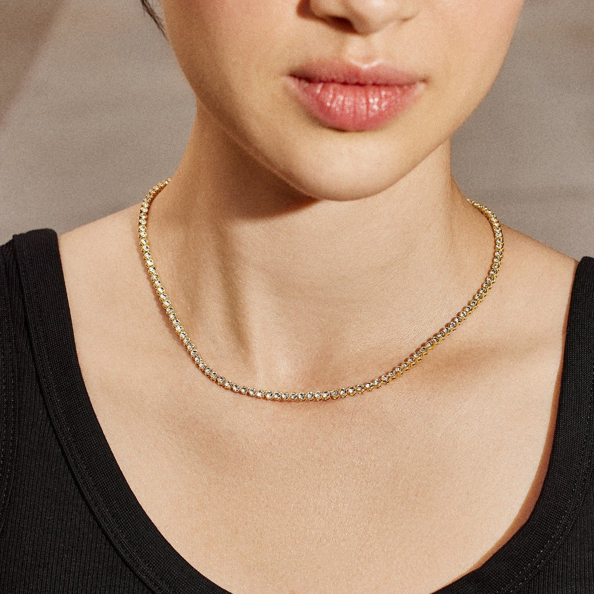 Lavisa - Bezel Set Cubic Zirconia Tennis Necklace - Side Profile View