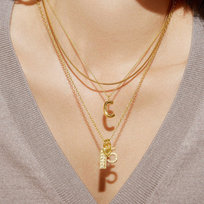 Lavisa - Classic Gold Initial Pendant Adjustable Chain Necklace - Detail & Styling View
