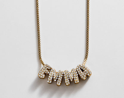 Lavisa - Personalized Bubble Letter Custom Necklace - Box Chain Jewelry - Texture & Setting View