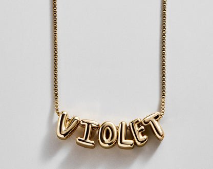 Lavisa personalized bubble letter custom necklace on box chain