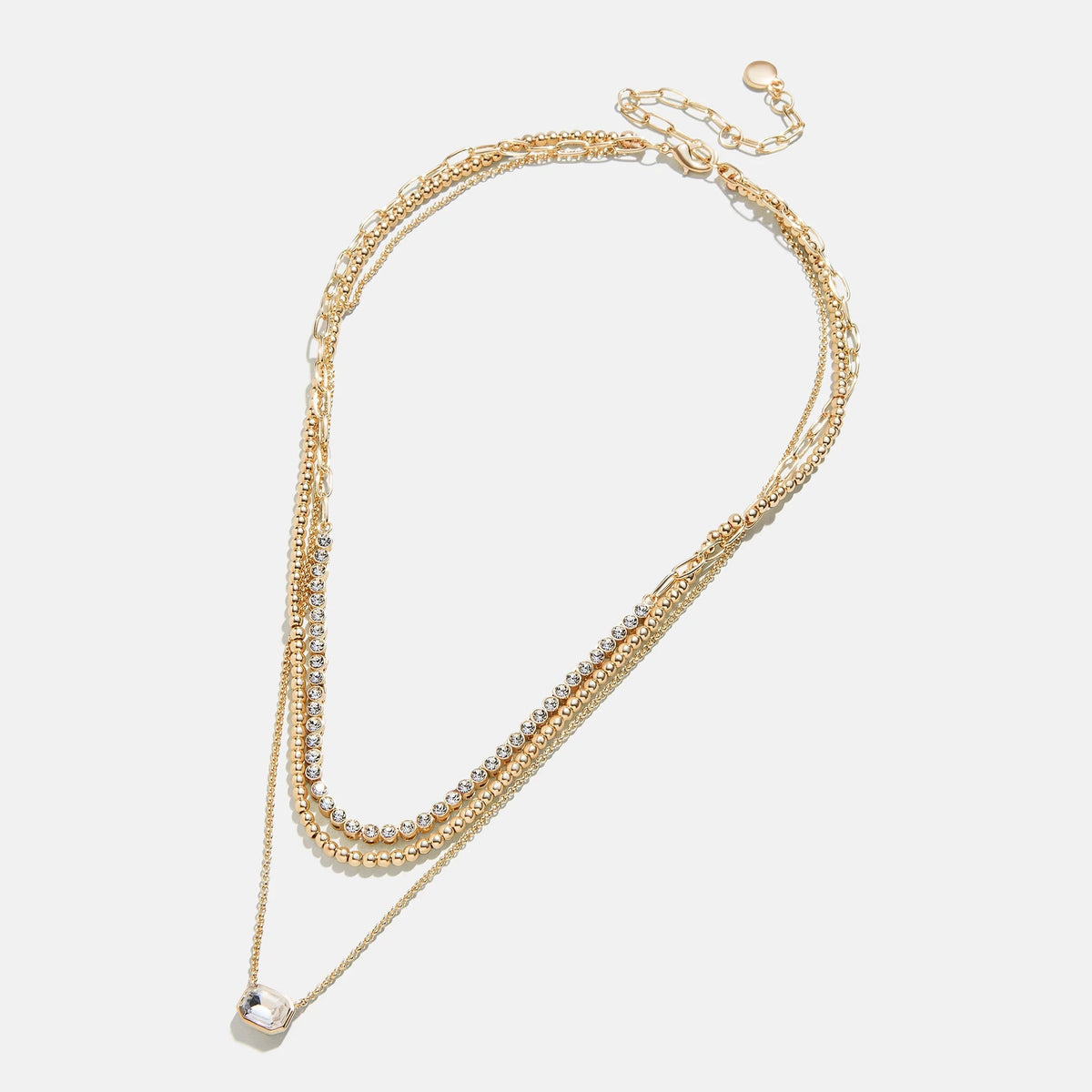 Lavisa - Multi Strand Layered Necklace with Sparkling Stones - On-Model & Scale View
