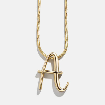 Lavisa - Script Initial Necklace In Swirly Font - On-Model & Scale View