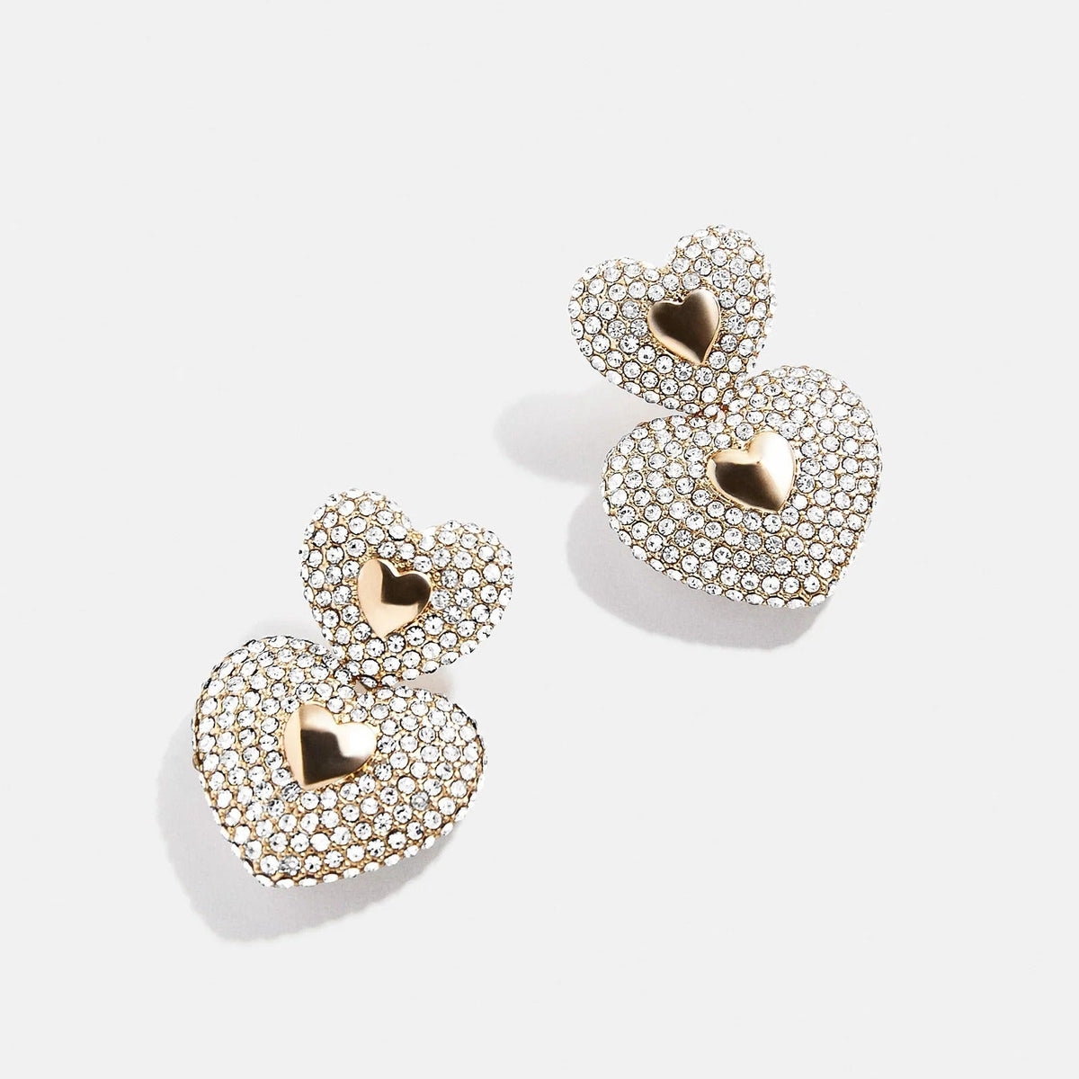 Lavisa Haven Double Heart Drop Earrings with pavé crystal detailing