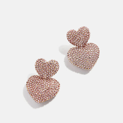 Lavisa Harley Double Pink Pavé Heart Dangle Earrings