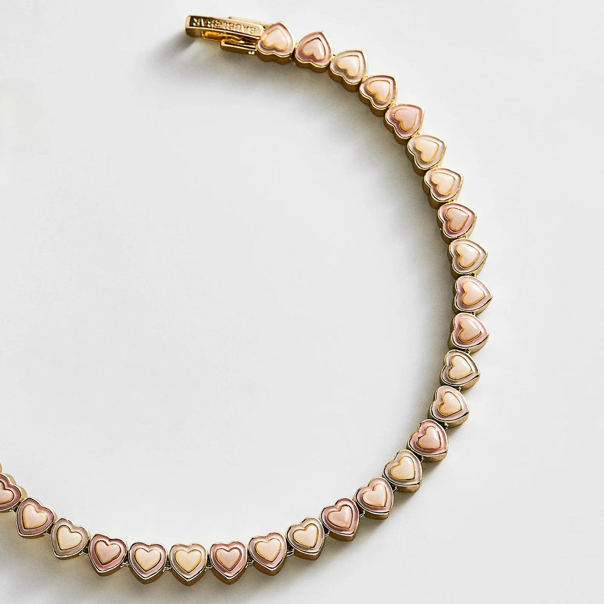 Lavisa - Pastel Pink Heart Tennis Bracelet - On-Model & Scale View