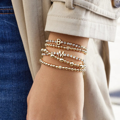 Lavisa - Gold Beaded Pavé Sphere Stretch Bracelet - Detail & Styling View