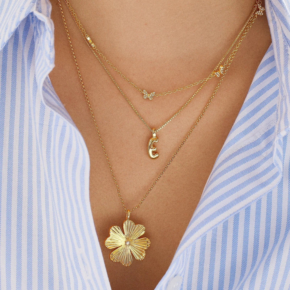 Lavisa - Gwen Mini Bubble Initial Necklace - Gold - On-Model & Scale View