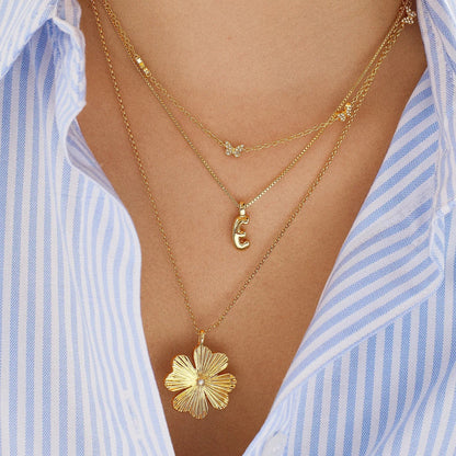 Lavisa - Gwen Mini Bubble Initial Necklace - Gold - On-Model & Scale View
