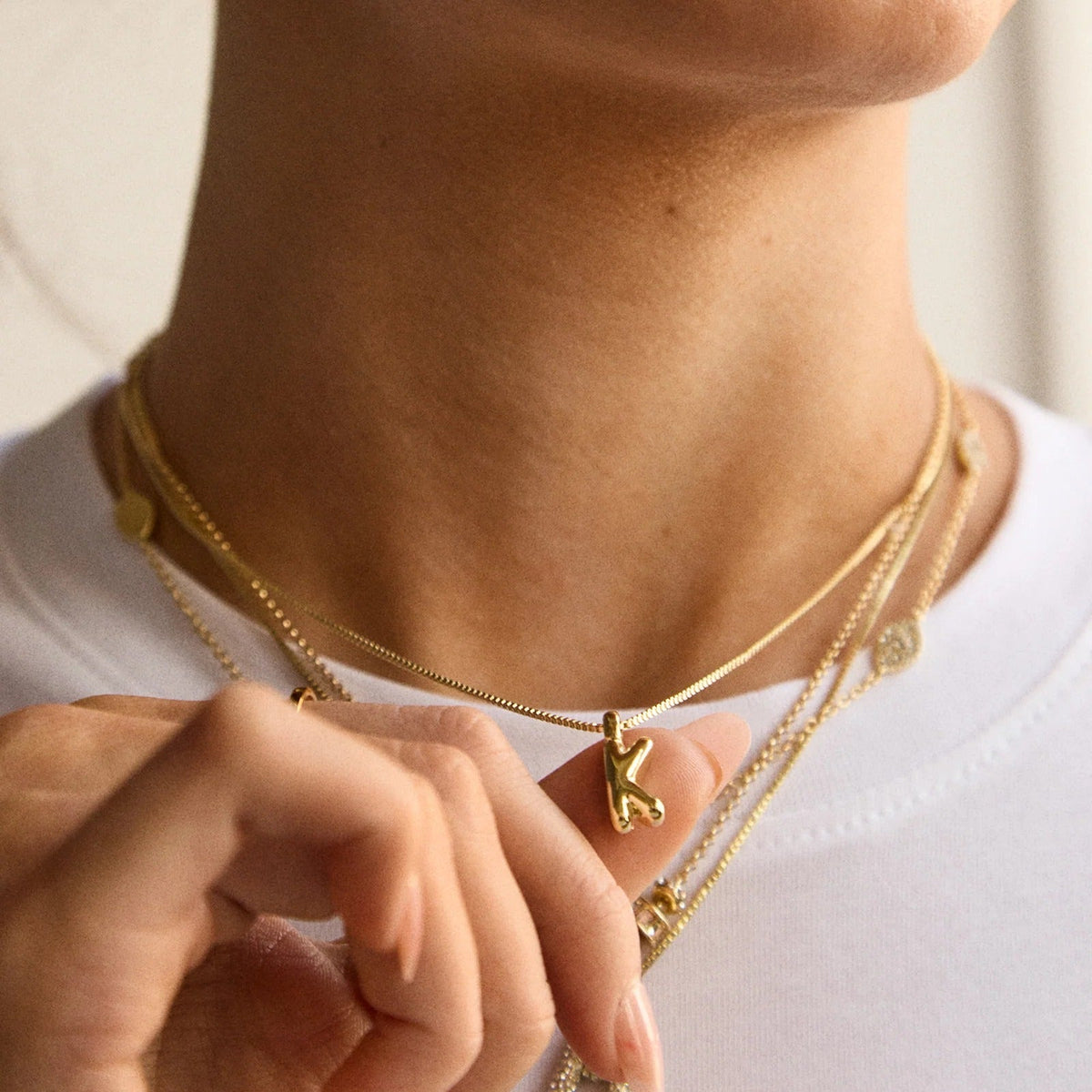 Lavisa - Gwen Mini Bubble Initial Necklace - Gold - Detail & Styling View