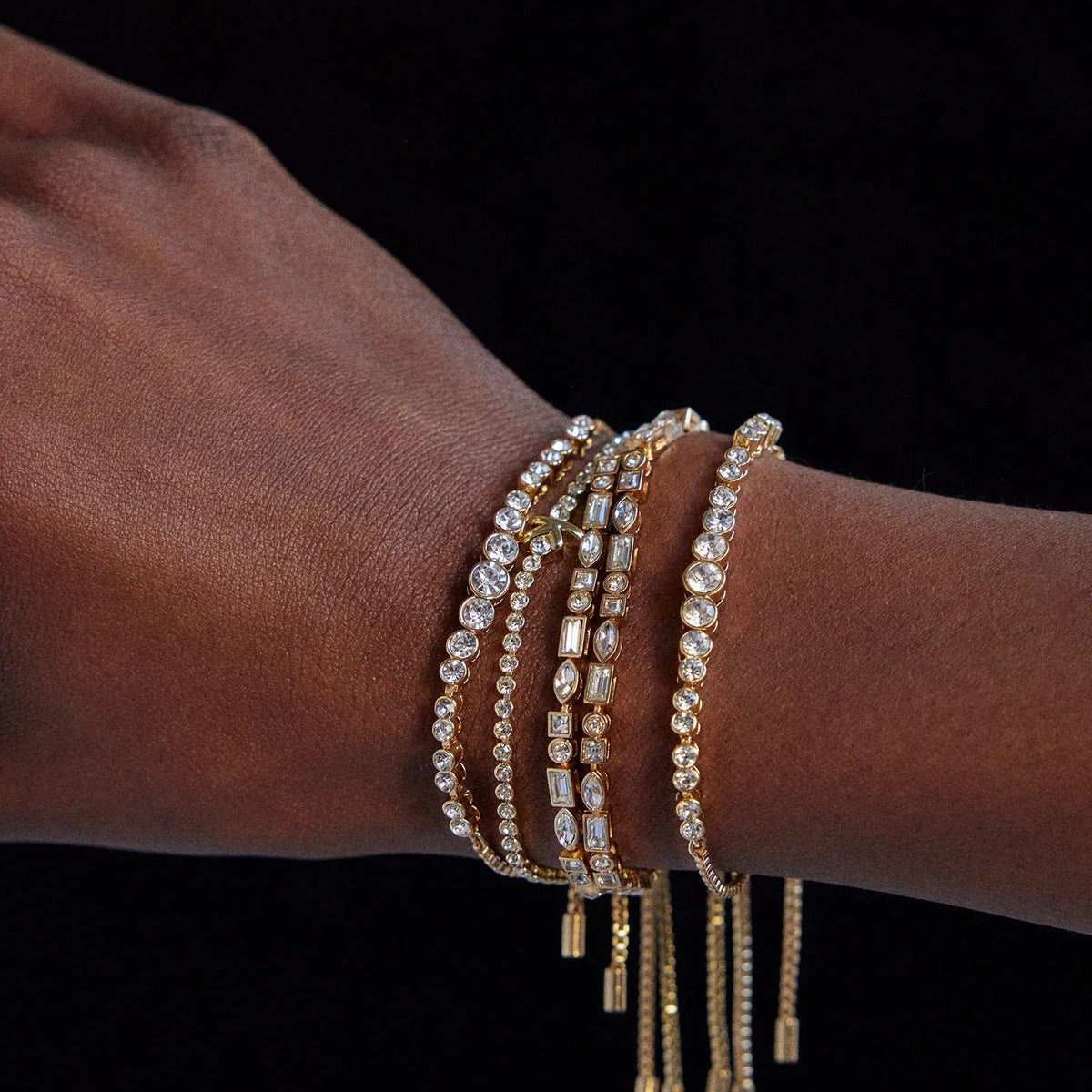 Lavisa - Pavé Crystal Pull Tie Tennis Bracelet - Detail & Styling View