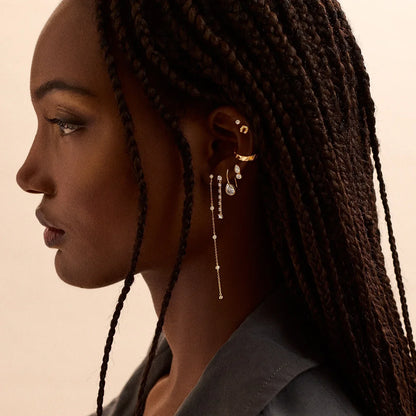 Lavisa - 18K Gold Pave Chic Ear Cuff Elegant Stackable Jewelry - Detail & Styling View