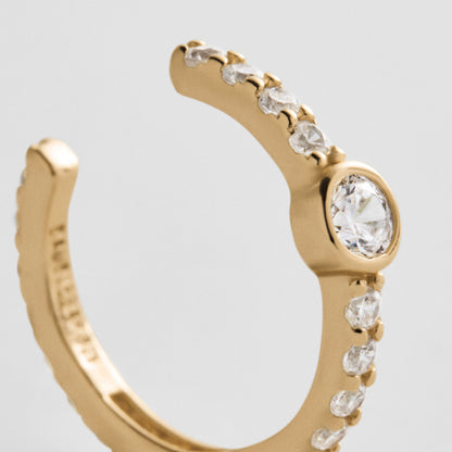 Lavisa - 18K Gold Pave Ear Cuff Minimalist Non Piercing Jewelry - On-Model & Scale View