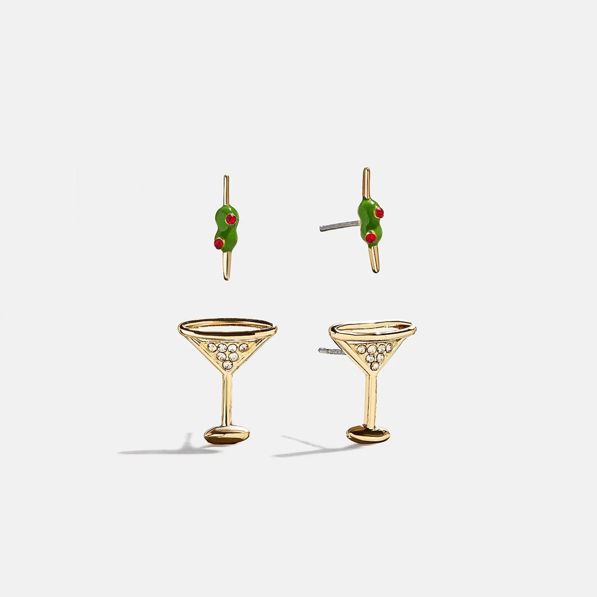 Lavisa pave martini glass and olive novelty earrings