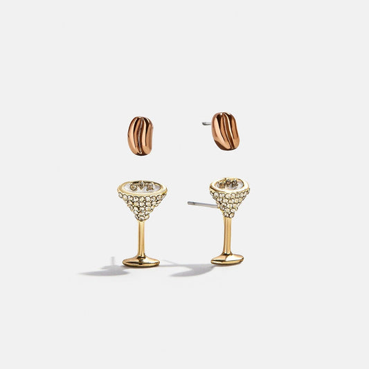 Lavisa espresso martini and coffee bean gold stud earring set
