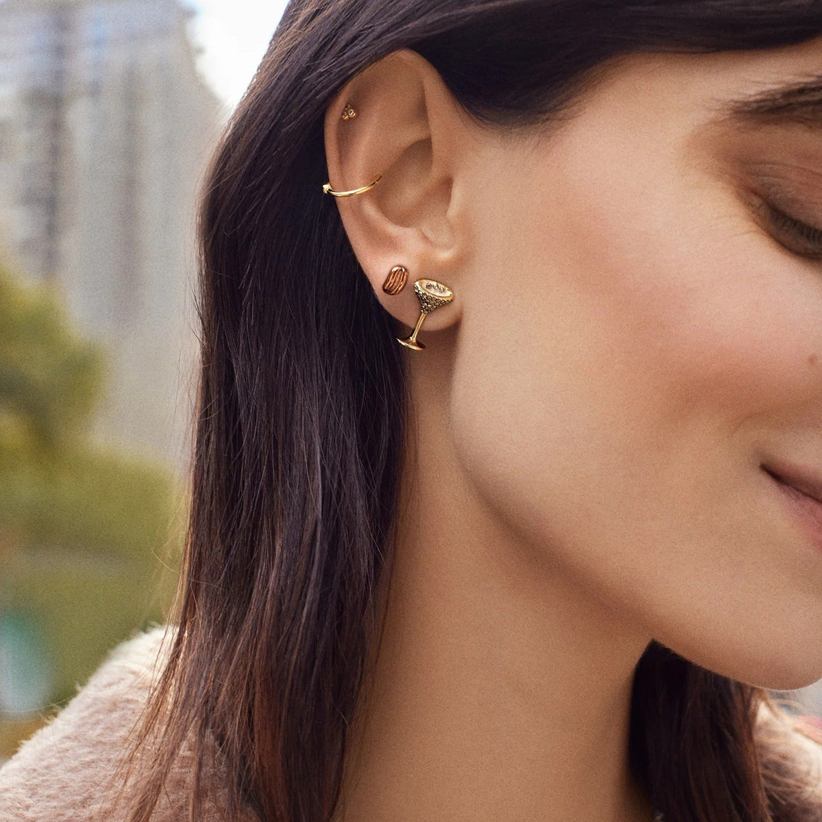 Lavisa - Espresso Martini Earring Set - Gold Plated Cocktail Studs - Detail & Styling View