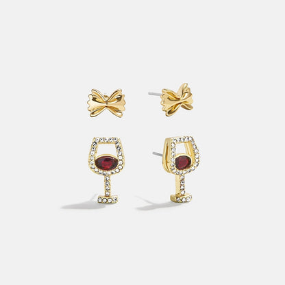 Lavisa Novelty Pasta and Wine Glass Earring Set featuring playful food and drink designs