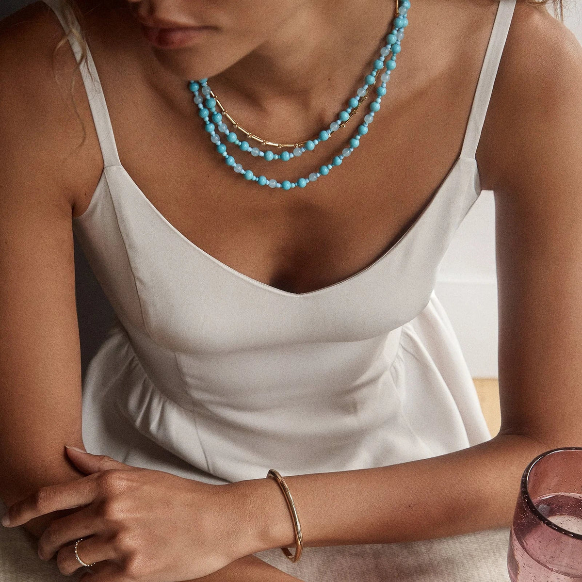 Lavisa - Charlotte Semi-Precious Necklace - Turquoise Bead - Detail & Styling View