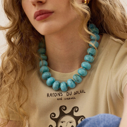 Lavisa - Turquoise Beaded Statement Necklace - Detail & Styling View