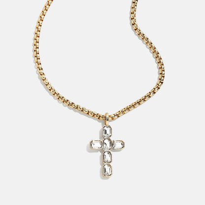 Lavisa crystal cross necklace featuring oversized bezel-set sparkling crystals