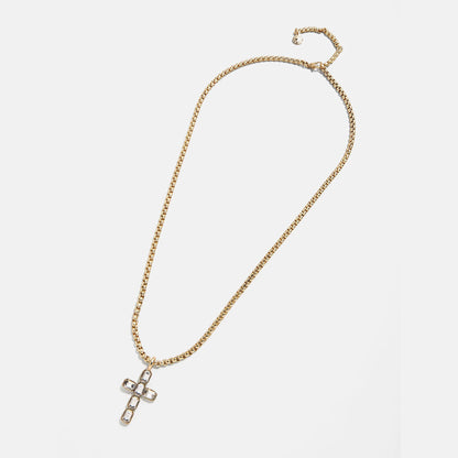 Lavisa - Bezel Crystal Cross Statement Necklace - Clasp & Finish View