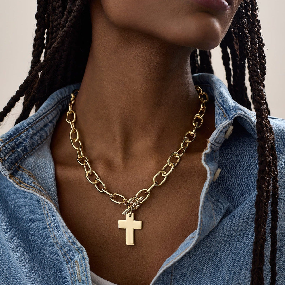 Lavisa - Bold Statement Cross Necklace - Detail & Styling View