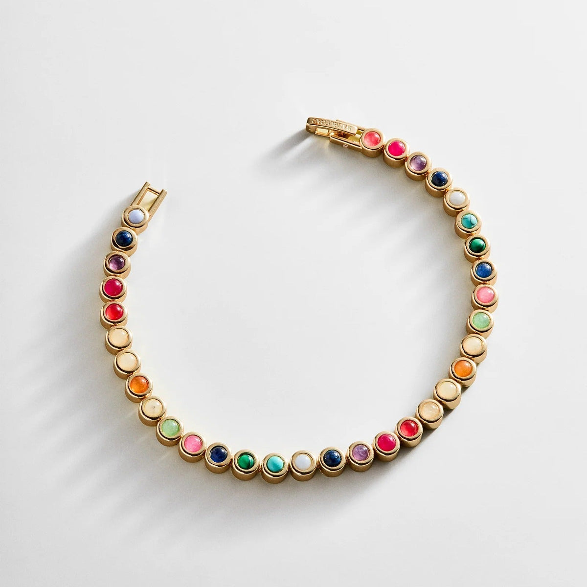 Lavisa Semi-Precious Beaded Tennis Bracelet featuring colorful natural stones in gold bezel settings.