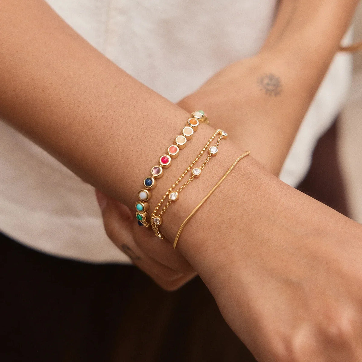 Lavisa - Semi-Precious Beaded Tennis Bracelet - Detail & Styling View