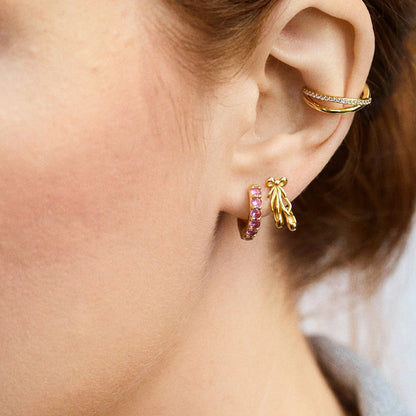 Lavisa - 14K Gold Ballet Shoe Delicate Stud Earrings - Detail & Styling View